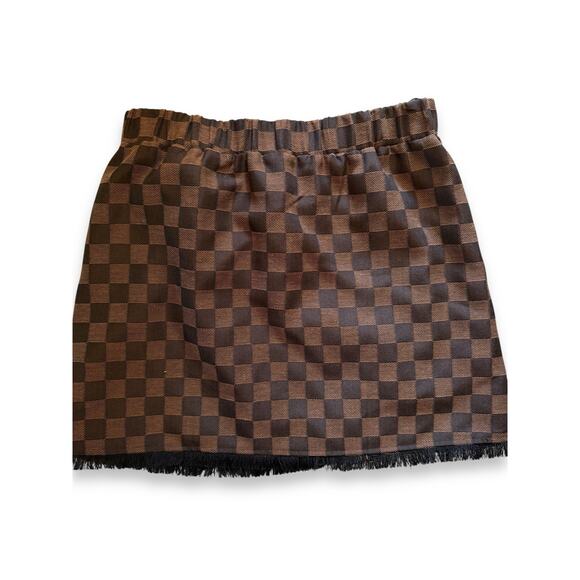 Judith March Check Mate Brown Plaid Fringe Jacquard Wrap Skirt Size S - Picture 2 of 7